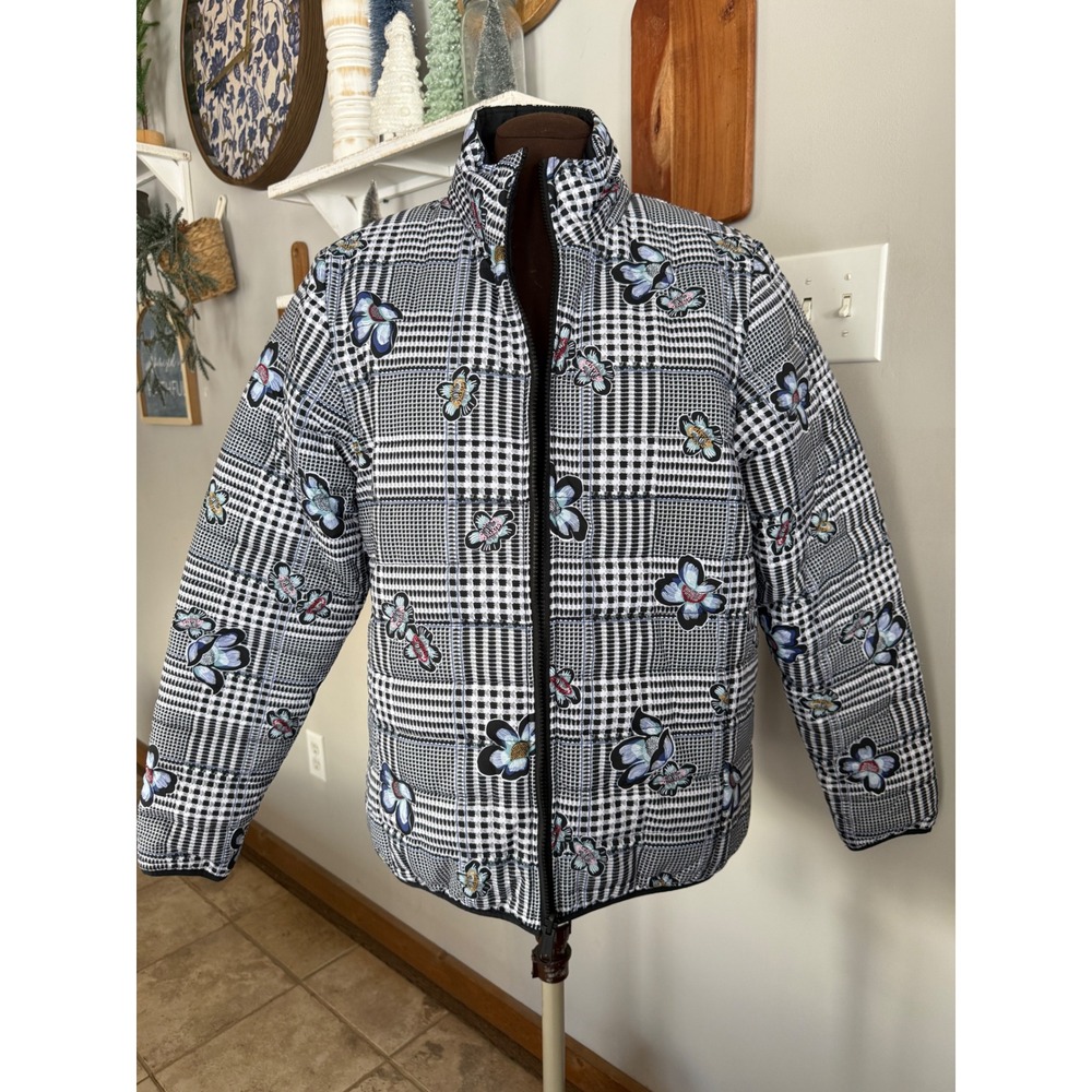 Vera Bradley Women's quilted Puffer‎ Jacket Plaid Butterfly Size L cottagecore